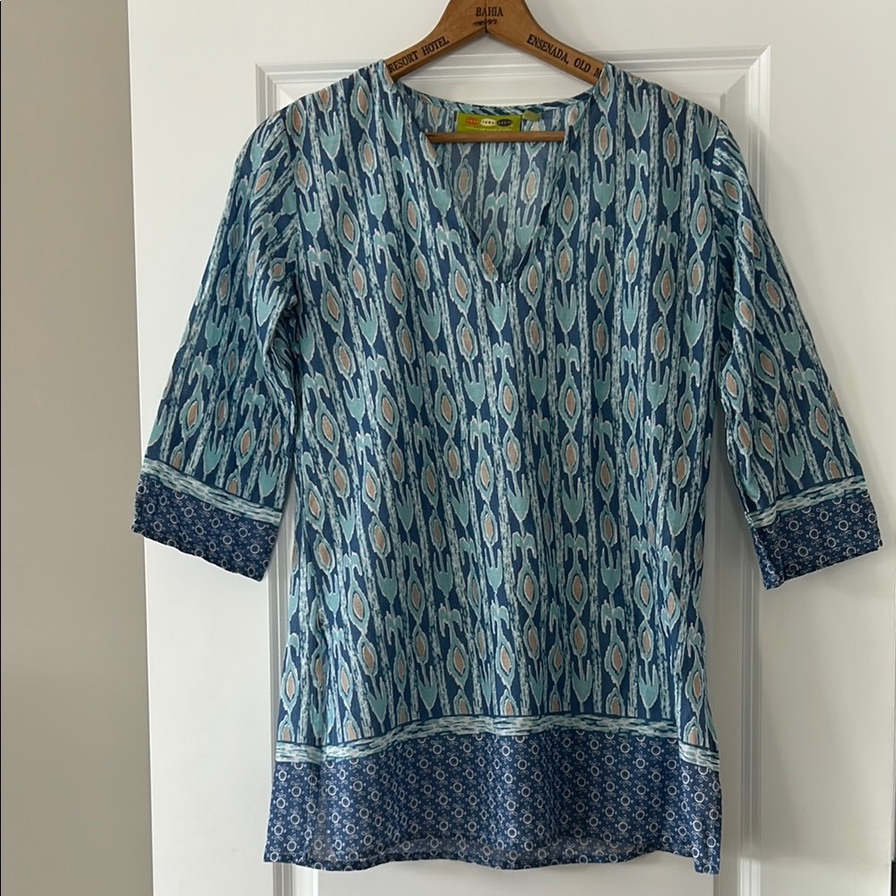 Rock Flower Paper Ashanti Blue Kurta Mixed Prints Tunic Top Size Small